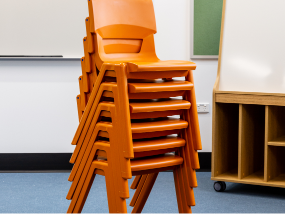 Stacks up to a recommended 12 chairs on the floor